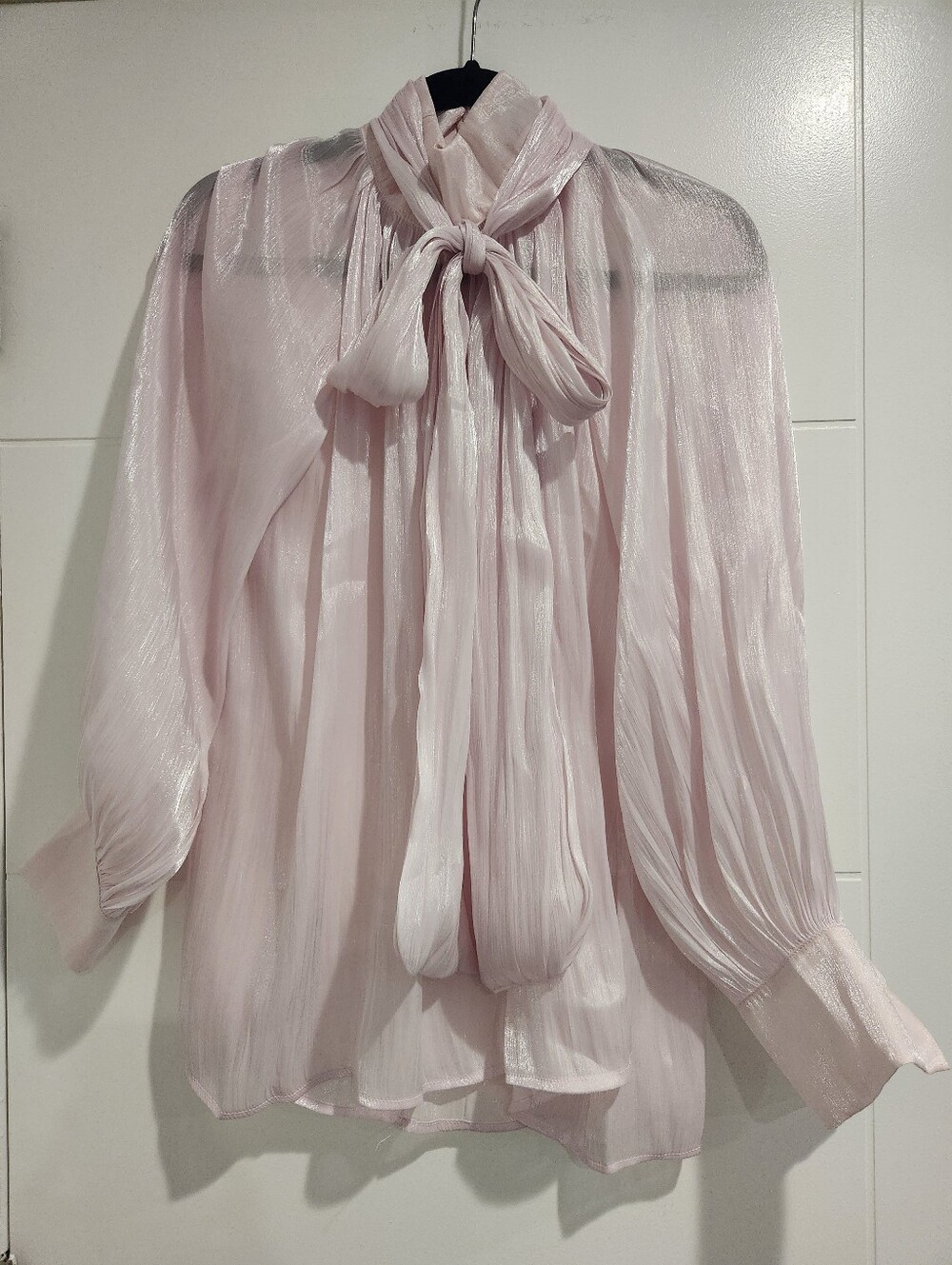 Vogue Vibes Metallic Shimmer Pink Bow Blouse